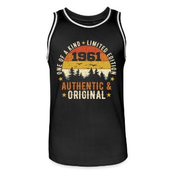 Original 1961 Birthday Gift 1961 Authentic - Men's Basketball Jersey - black/white - Front - AI Model Male 185 dark (185cm)