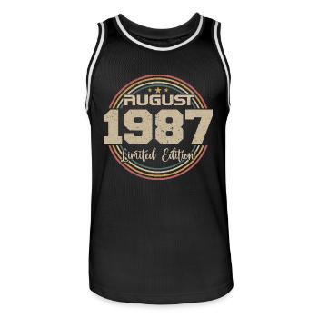 Millésime Né(e) Août 1987 Cadeau Anniversaire 1987 - Maillot de basket Homme - noir/blanc - Devant - AI Model Male 185 dark (185cm)
