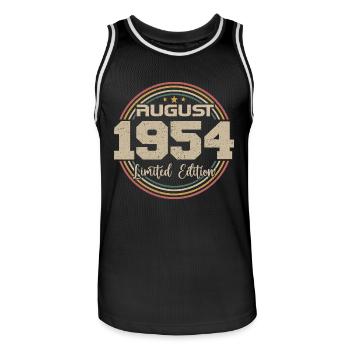 Vintage Born August 1954 Birthday Gift 1954 - Men's Basketball Jersey - black/white - Front - AI Model Male 185 dark (185cm)