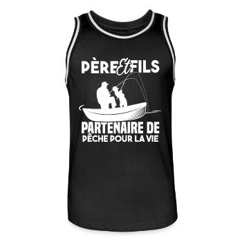 Père et fils partenaire de pêche pour la vie - Maillot de basket Homme - noir/blanc - Devant - AI Model Male 185 dark (185cm)