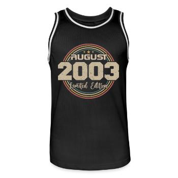 Vintage Born August 2003 Birthday Gift 2003 - Men's Basketball Jersey - black/white - Front - AI Model Male 185 dark (185cm)