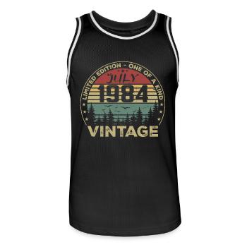 Geburtstagsgeschenk Juli 1984 Jahrgang 1984 - Männer Basketball-Trikot - Schwarz/Weiß - Vorne - AI Model Male 185 dark (185cm)