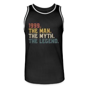 1999 Man Myth Legend - Men's Basketball Jersey - black/white - Front - AI Model Male 185 dark (185cm)