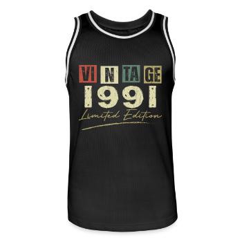 Jahrgang 1991 Original Jubiläumsgeschenk 1991 - Männer Basketball-Trikot - Schwarz/Weiß - Vorne - AI Model Male 185 dark (185cm)
