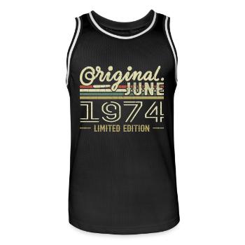 Juni 1974 Geburtstag Juni 1974 - geboren im Juni 1974 - Männer Basketball-Trikot - Schwarz/Weiß - Vorne - AI Model Male 185 dark (185cm)
