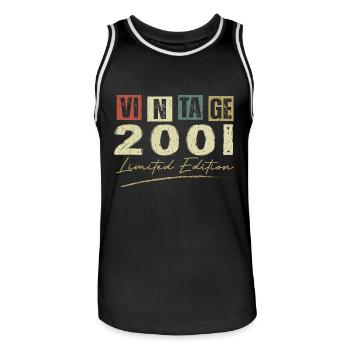 Jahrgang 2001 Original Jubiläumsgeschenk 2001 - Männer Basketball-Trikot - Schwarz/Weiß - Vorne - AI Model Male 185 dark (185cm)