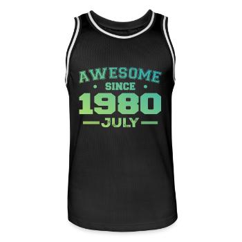 Juillet 1980 Fête Anniversaire Juillet 1980 Rétro - Maillot de basket Homme - noir/blanc - Devant - AI Model Male 185 dark (185cm)