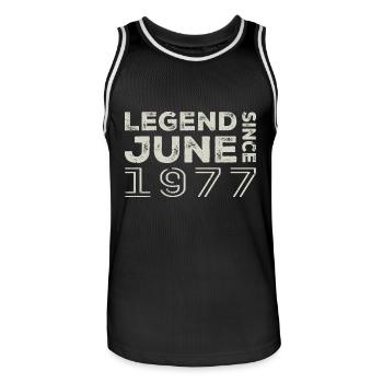 June 1977 Birthday June 1977 June Gift 1977 - Men's Basketball Jersey - black/white - Front - AI Model Male 185 dark (185cm)