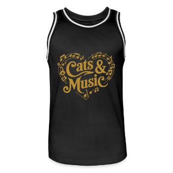 Cats and Music Musical Notes and Staff - Men's Basketball Jersey - black/white - Front - AI Model Male 185 dark (185cm)