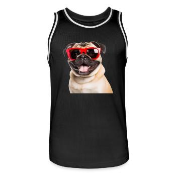 Carlin cool avec des lunettes de soleil rouges - Maillot de basket Homme - noir/blanc - Devant - AI Model Male 185 dark (185cm)