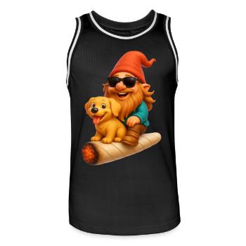 Cooler Zwerg mit Hund auf Joint fliegend - Weed - Männer Basketball-Trikot - Schwarz/Weiß - Vorne - AI Model Male 185 dark (185cm)