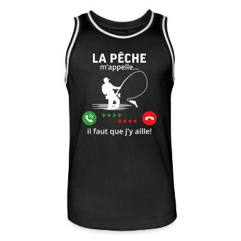 La pêche m'appelle il Faut que j'y aille - Maillot de basket Homme - noir/blanc - Devant - AI Model Male 185 dark (185cm)