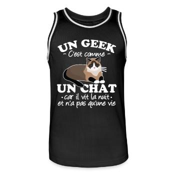 Geek et chat - Maillot de basket Homme - noir/blanc - Devant - AI Model Male 185 dark (185cm)