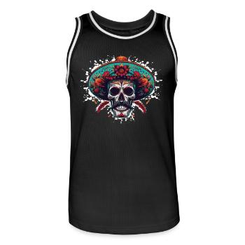 Crâne mexicain - Maillot de basket Homme - noir/blanc - Devant - AI Model Male 185 dark (185cm)