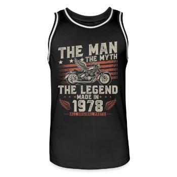1978 Vintage Man Myth Legend Motorcycle - Men's Basketball Jersey - black/white - Front - AI Model Male 185 dark (185cm)