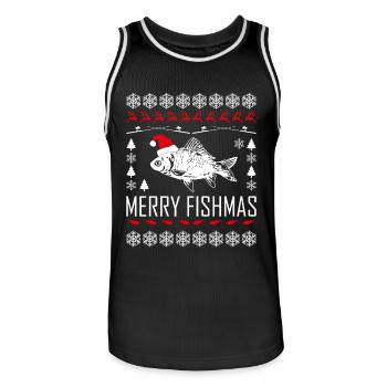 Merry Fishmas Fish Ugly Funny Christmas Fishing - Men's Basketball Jersey - black/white - Front - AI Model Male 185 dark (185cm)
