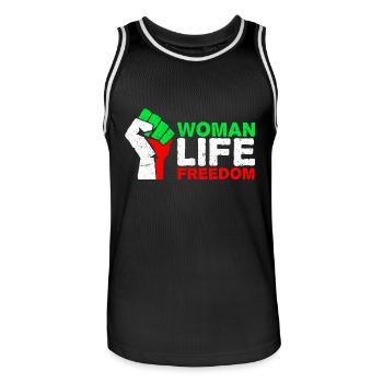 Woman, Life, Freedom | Free Iran! | With flag - Men's Basketball Jersey - black/white - Front - AI Model Male 185 dark (185cm)