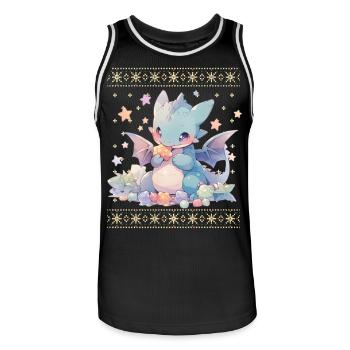Kawaii Dragon in Ugly Christmas Sweater Style - Men's Basketball Jersey - black/white - Front - AI Model Male 185 dark (185cm)