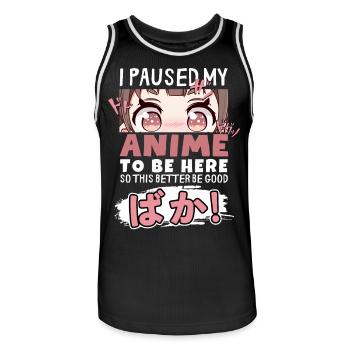 I Paused My Anime To Be Here BAKA! Kawaii Otaku - Men's Basketball Jersey - black/white - Front - AI Model Male 185 dark (185cm)