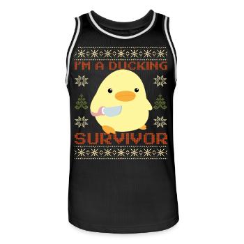 Canard avec couteau Meme - Canard survivant Noël - Maillot de basket Homme - noir/blanc - Devant - AI Model Male 185 dark (185cm)