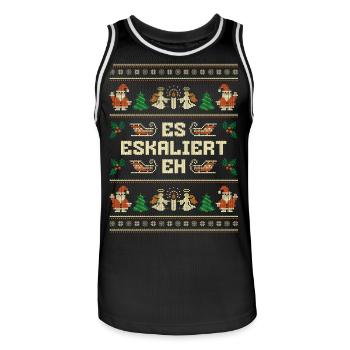 "Es eskaliert eh" Ugly Christmas Party Kostüm - Männer Basketball-Trikot - Schwarz/Weiß - Vorne - AI Model Male 185 dark (185cm)