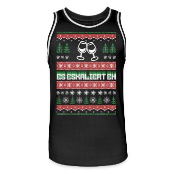 "Es eskaliert eh" Ugly Christmas Party Kostüm - Männer Basketball-Trikot - Schwarz/Weiß - Vorne - AI Model Male 185 dark (185cm)