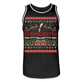 "Es eskaliert eh" Ugly Christmas Party Kostüm - Männer Basketball-Trikot - Schwarz/Weiß - Vorne - AI Model Male 185 dark (185cm)