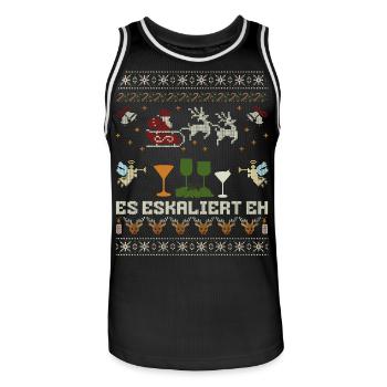 "Es eskaliert eh" Ugly Christmas Party Kostüm - Männer Basketball-Trikot - Schwarz/Weiß - Vorne - AI Model Male 185 dark (185cm)
