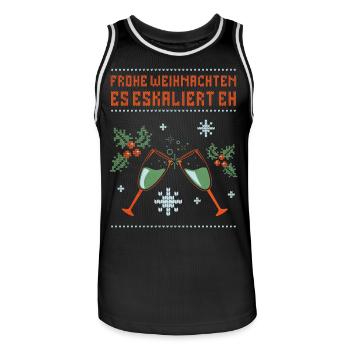 "Es eskaliert eh" Ugly Christmas Party Kostüm - Männer Basketball-Trikot - Schwarz/Weiß - Vorne - AI Model Male 185 dark (185cm)
