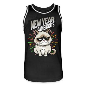 Same Idiots - Angry Cat Happy New Year Pajamas - Männer Basketball-Trikot - Schwarz/Weiß - Vorne - AI Model Male 185 dark (185cm)