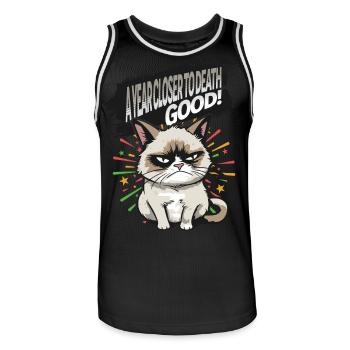 Closer to Death - Angry Cat Happy New Year Pajamas - Männer Basketball-Trikot - Schwarz/Weiß - Vorne - AI Model Male 185 dark (185cm)