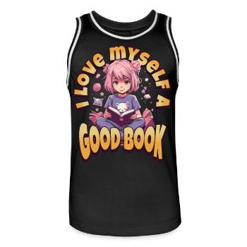 I love Books - Kawaii Anime Girl for Bookworms - Men's Basketball Jersey - black/white - Front - AI Model Male 185 dark (185cm)