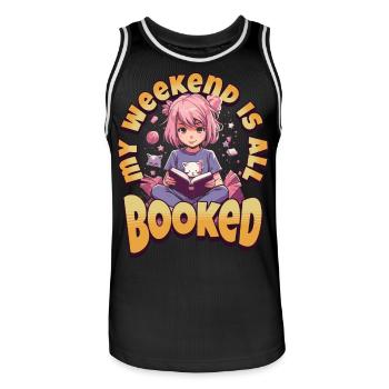 Fully Booked Weekend Kawaii Anime Girl Bookworm - Men's Basketball Jersey - black/white - Front - AI Model Male 185 dark (185cm)