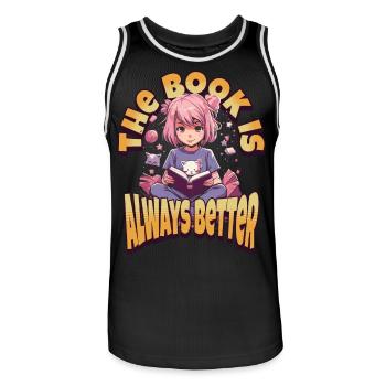 Books are better - Kawaii Girl for Bookworms - Men's Basketball Jersey - black/white - Front - AI Model Male 185 dark (185cm)
