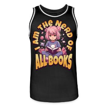 Book Nerd - Kawaii Anime Girl for Bookworms - Men's Basketball Jersey - black/white - Front - AI Model Male 185 dark (185cm)