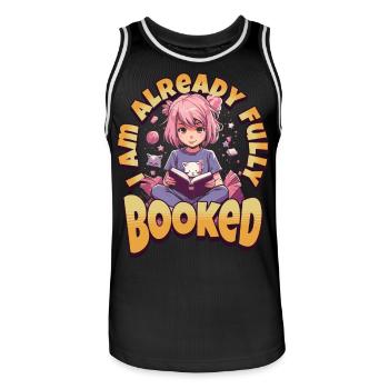 Fully Booked - Kawaii Anime Girl for Bookworms - Men's Basketball Jersey - black/white - Front - AI Model Male 185 dark (185cm)