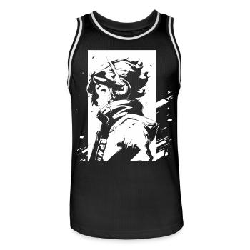 Le cool Cyberpunk Style Anime Boy Otaku de Shibuya - Maillot de basket Homme - noir/blanc - Devant - AI Model Male 185 dark (185cm)