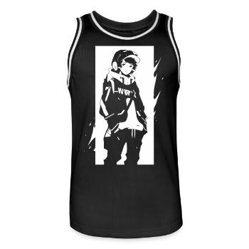 Le cool Cyberpunk Style Anime Boy Otaku de Shibuya - Maillot de basket Homme - noir/blanc - Devant - AI Model Male 185 dark (185cm)