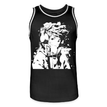 Le cool Cyberpunk Style Anime Boy Otaku de Shibuya - Maillot de basket Homme - noir/blanc - Devant - AI Model Male 185 dark (185cm)