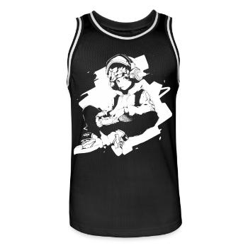 Le cool Cyberpunk Style Anime Boy Otaku de Shibuya - Maillot de basket Homme - noir/blanc - Devant - AI Model Male 185 dark (185cm)