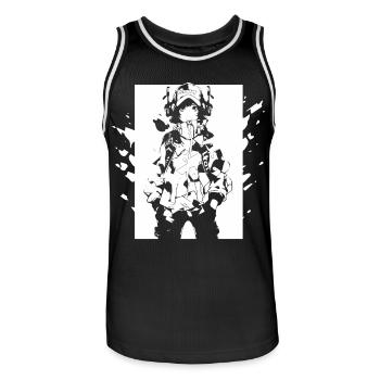 Le cool Cyberpunk Style Anime Boy Otaku de Shibuya - Maillot de basket Homme - noir/blanc - Devant - AI Model Male 185 dark (185cm)
