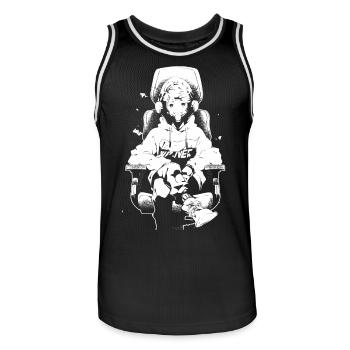 Le cool Cyberpunk Style Anime Boy Otaku de Shibuya - Maillot de basket Homme - noir/blanc - Devant - AI Model Male 185 dark (185cm)