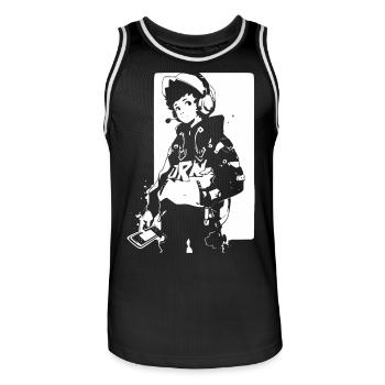 Le cool Cyberpunk Style Anime Boy Otaku de Shibuya - Maillot de basket Homme - noir/blanc - Devant - AI Model Male 185 dark (185cm)