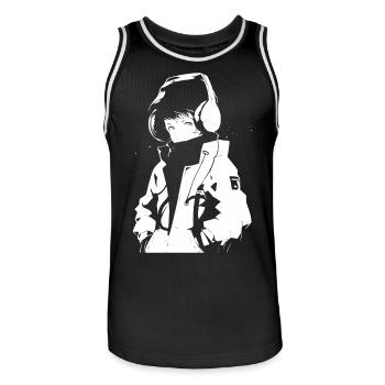 Le cool Cyberpunk Style Anime Boy Otaku de Shibuya - Maillot de basket Homme - noir/blanc - Devant - AI Model Male 185 dark (185cm)