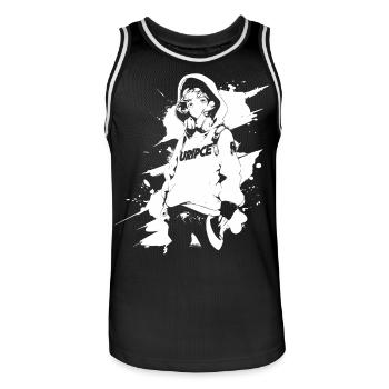 Le cool Cyberpunk Style Anime Boy Otaku de Shibuya - Maillot de basket Homme - noir/blanc - Devant - AI Model Male 185 dark (185cm)