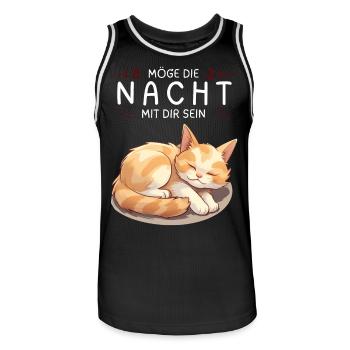 Möge die Nacht mit dir sein - Schlafshirt Katze - Männer Basketball-Trikot - Schwarz/Weiß - Vorne - AI Model Male 185 dark (185cm)