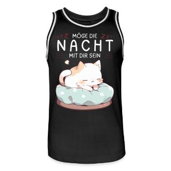 Möge die Nacht mit dir sein - Schlafshirt Katze - Männer Basketball-Trikot - Schwarz/Weiß - Vorne - AI Model Male 185 dark (185cm)