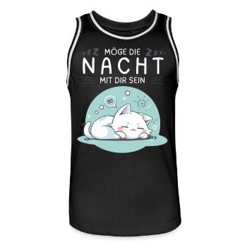 Möge die Nacht mit dir sein - Schlafshirt Katze - Männer Basketball-Trikot - Schwarz/Weiß - Vorne - AI Model Male 185 dark (185cm)