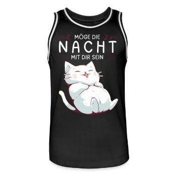 Möge die Nacht mit dir sein - Schlafshirt Katze - Männer Basketball-Trikot - Schwarz/Weiß - Vorne - AI Model Male 185 dark (185cm)