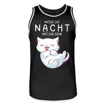 Möge die Nacht mit dir sein - Schlafshirt Katze - Männer Basketball-Trikot - Schwarz/Weiß - Vorne - AI Model Male 185 dark (185cm)